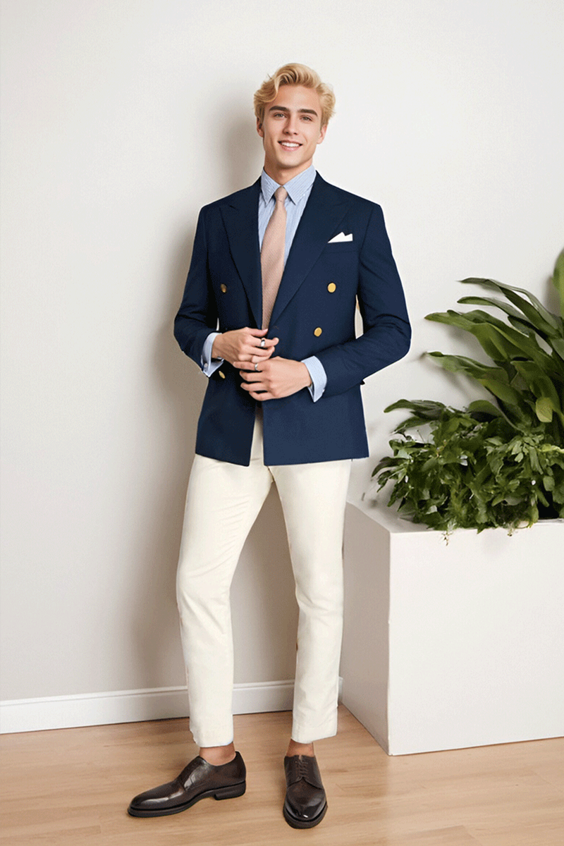 Blue White regular fit 2-Piece Double Breasted Suit