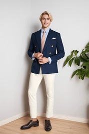 Blue White regular fit 2-Piece Double Breasted Suit