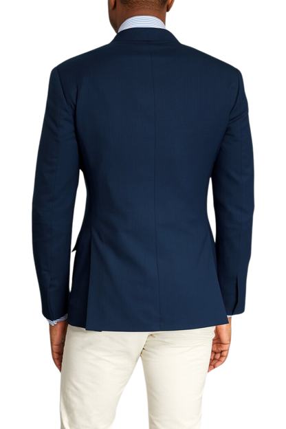 Blau-weißer zweiteiliger Zweireiher-Anzug in normaler Passform 