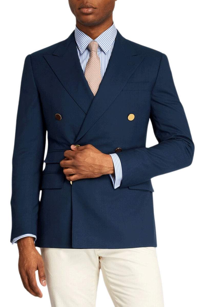 Blue White regular fit 2-Piece Double Breasted Suit