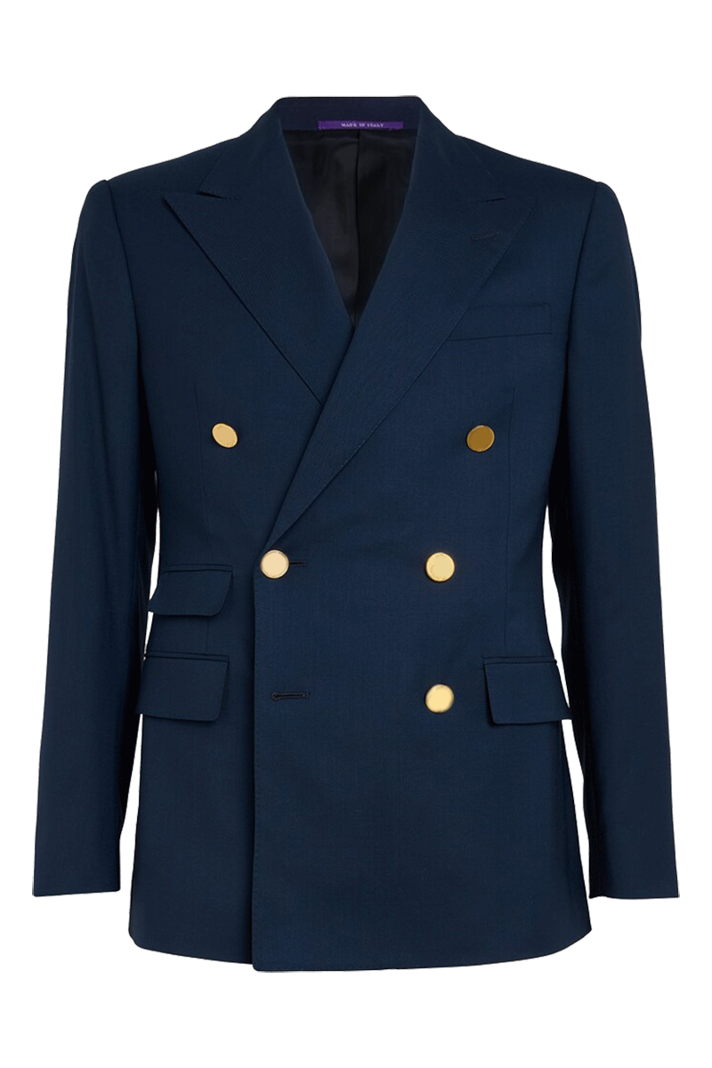 Blau-weißer zweiteiliger Zweireiher-Anzug in normaler Passform 