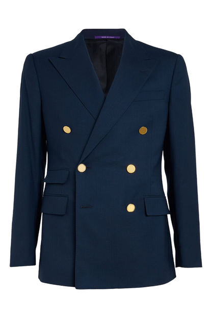 Blau-weißer zweiteiliger Zweireiher-Anzug in normaler Passform 