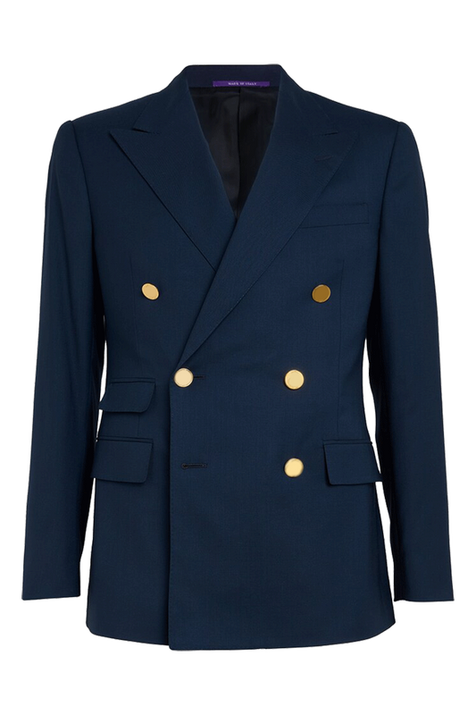 Blau-weißer zweiteiliger Zweireiher-Anzug in normaler Passform 