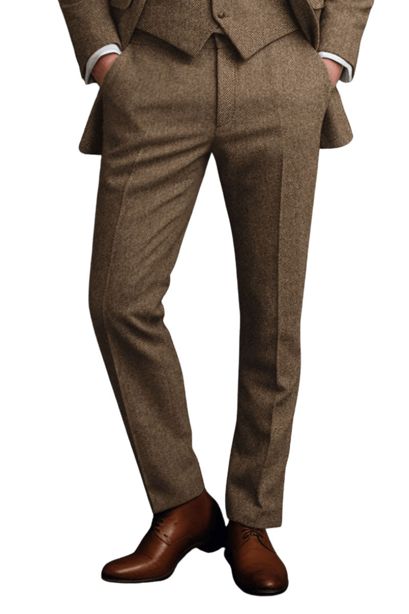 Brown Herringbone Tweed Suit