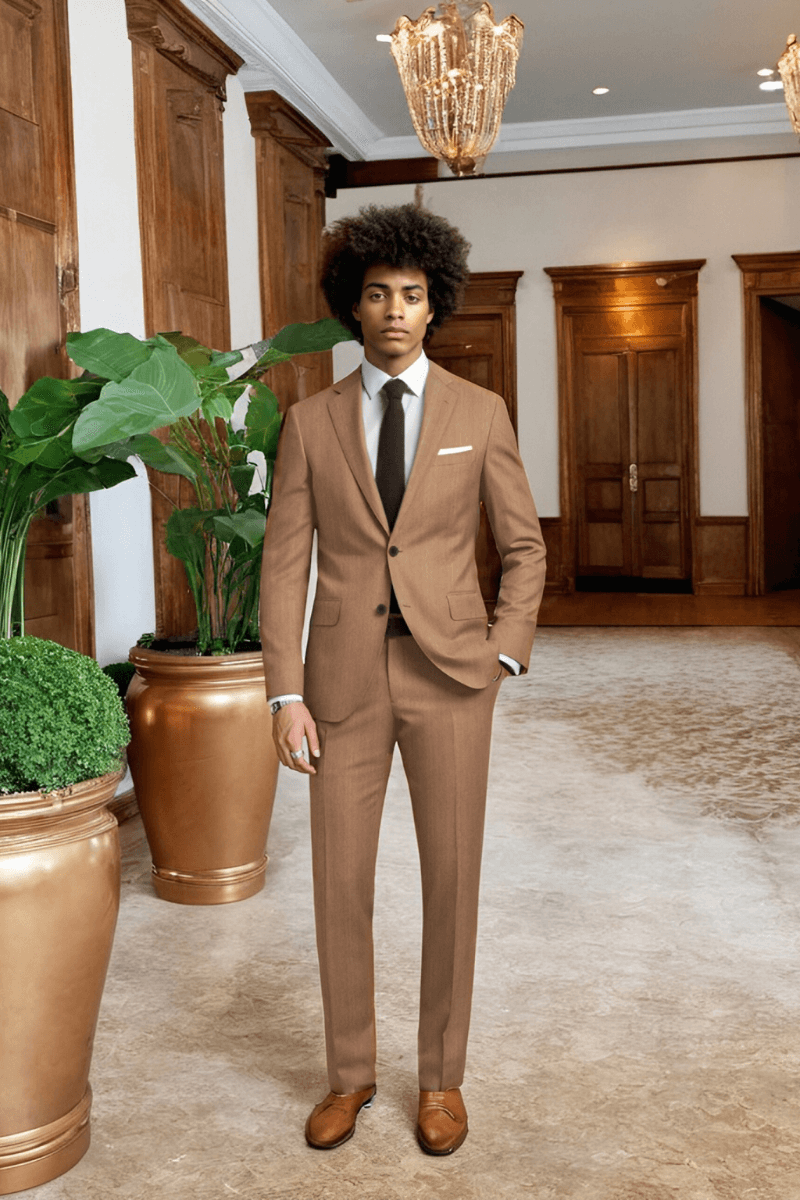 Brown Herringbone Wool Suit