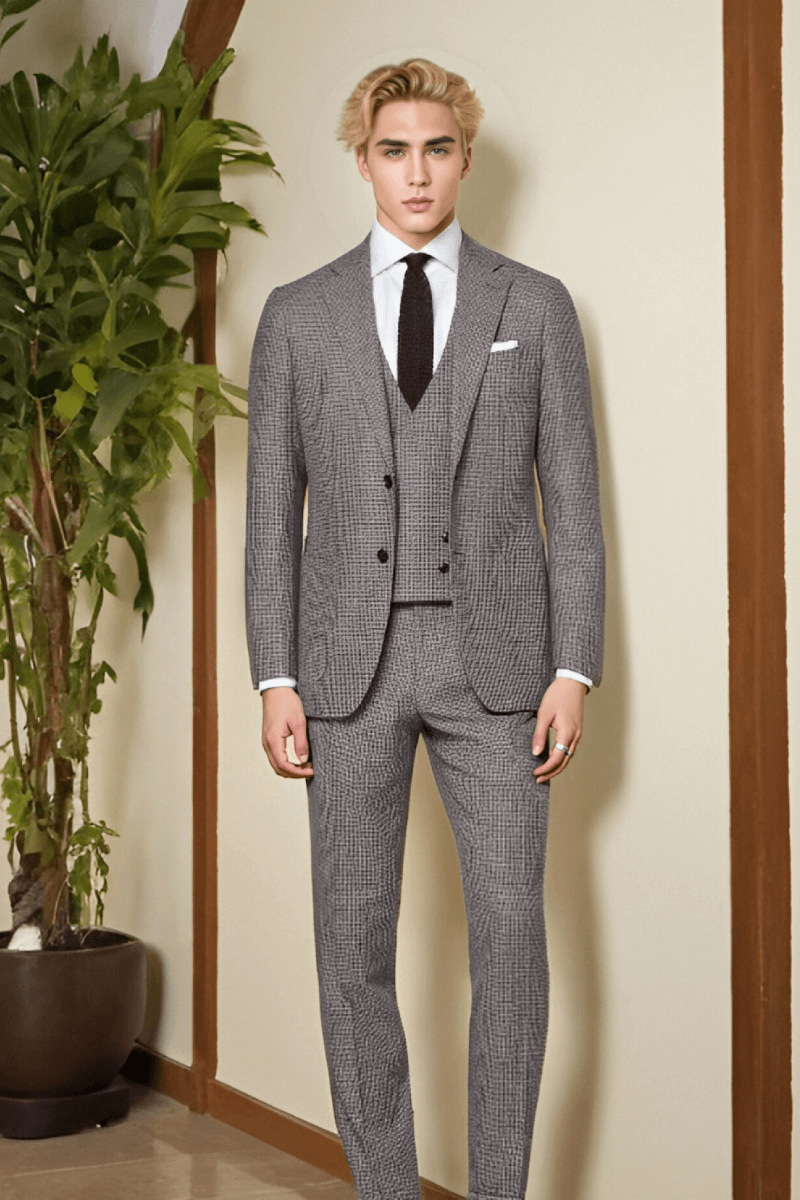 Brown Houndstooth Single Breasted 3-Piece Suit