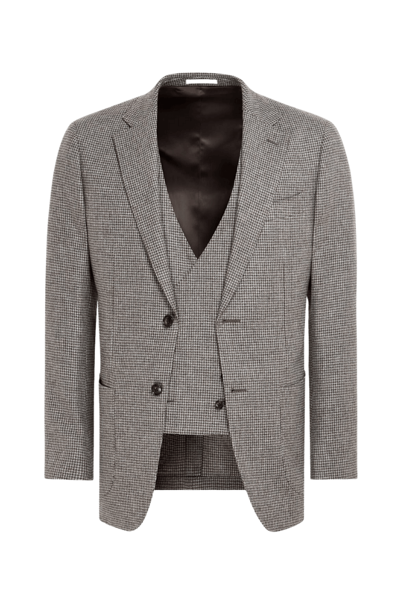 Brown Houndstooth Single Breasted 3-Piece Suit