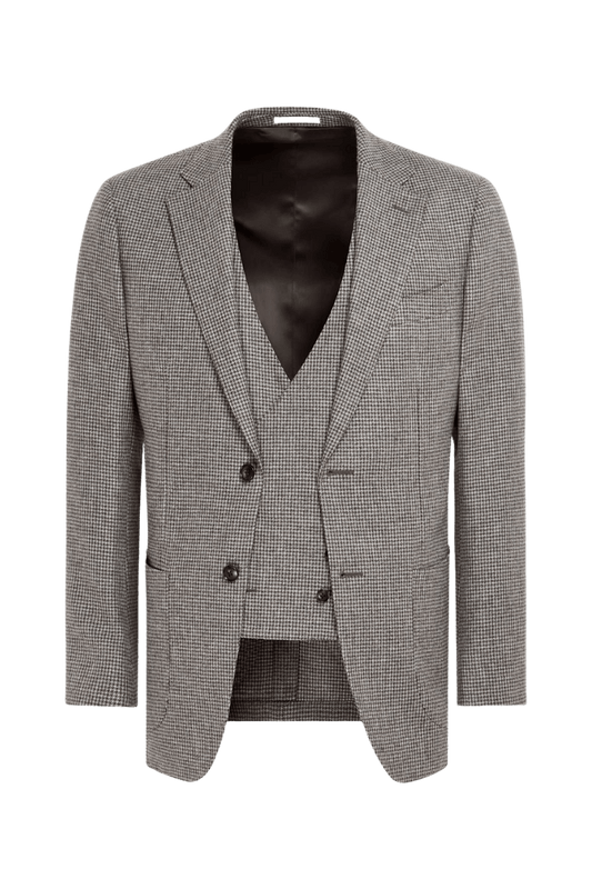 Brown Houndstooth Single Breasted 3-Piece Suit