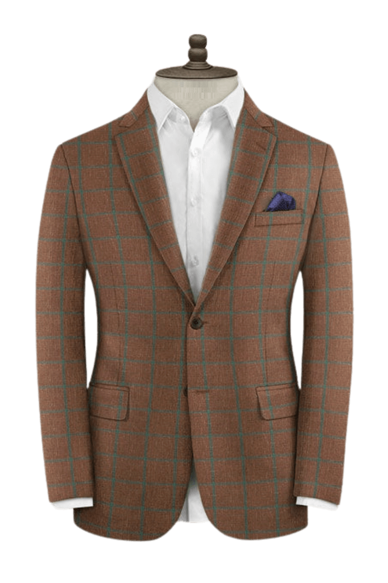 Brown Plaid 2-Button Wool Suit