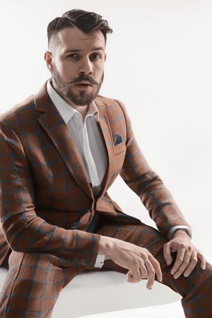 Brown Plaid 2-Button Wool Suit