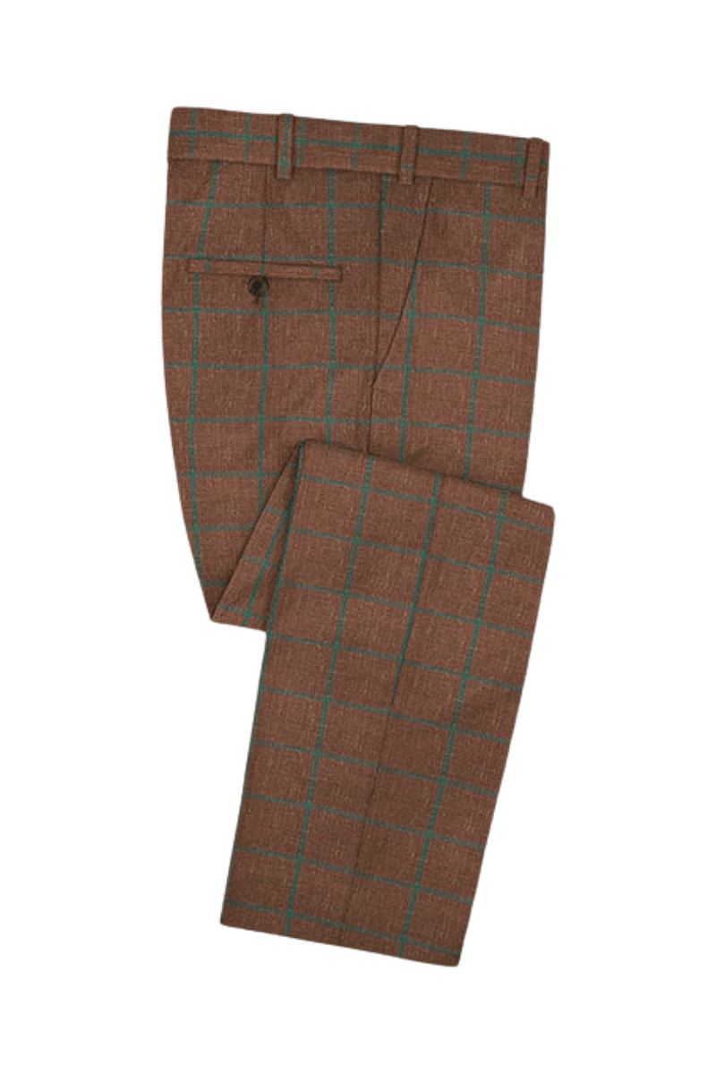 Brown Plaid 2-Button Wool Suit