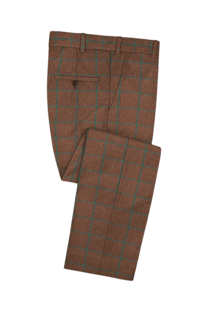 Brown Plaid 2-Button Wool Suit