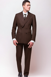 Brown Stripe Flannel Double Breast Suit