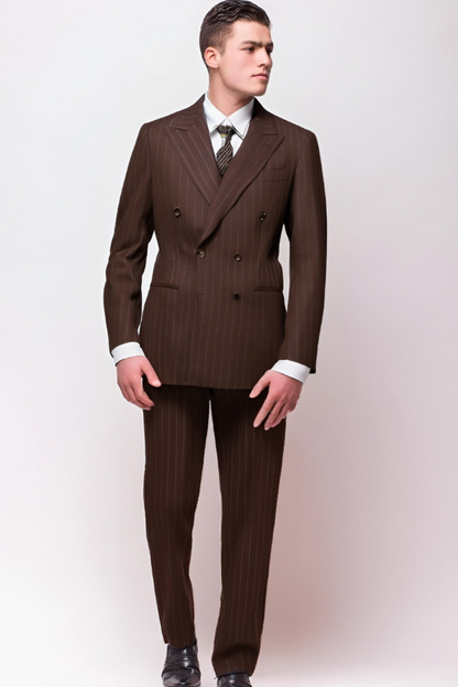 Brown Stripe Flannel Double Breast Suit