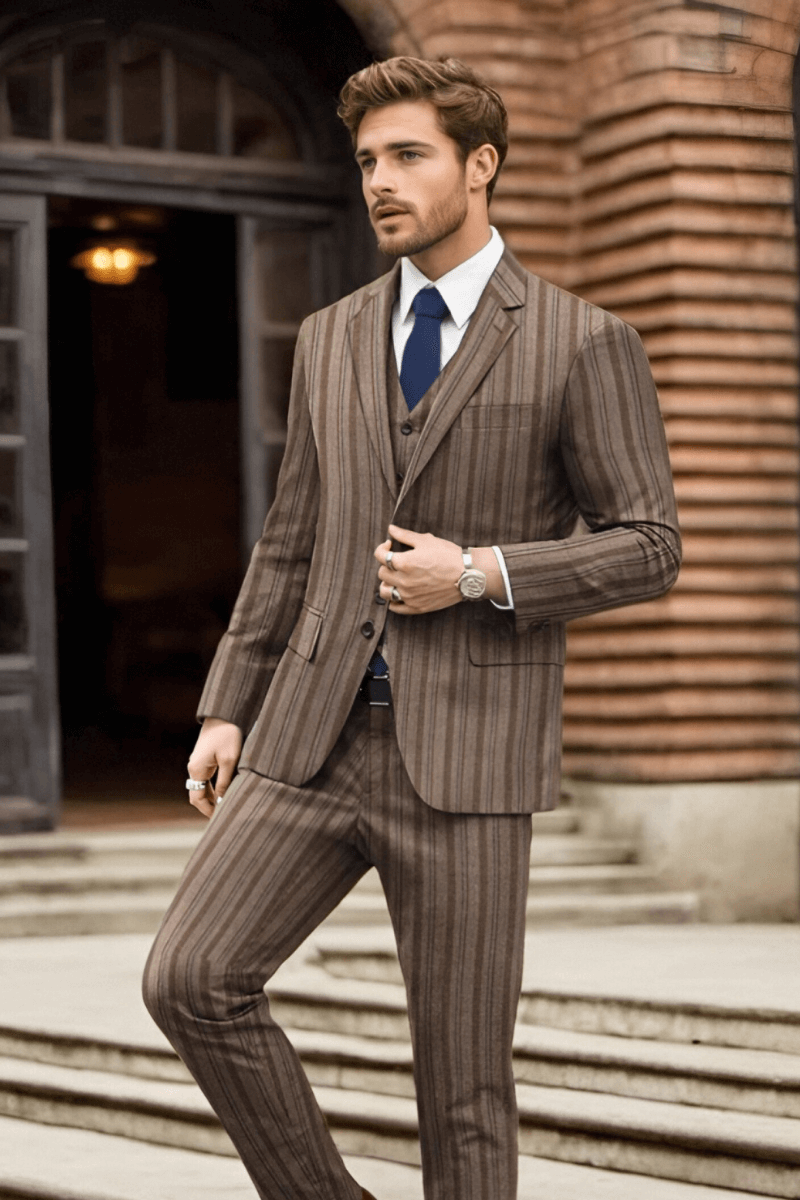 Brown Stripe Wool 2-Piece Suit