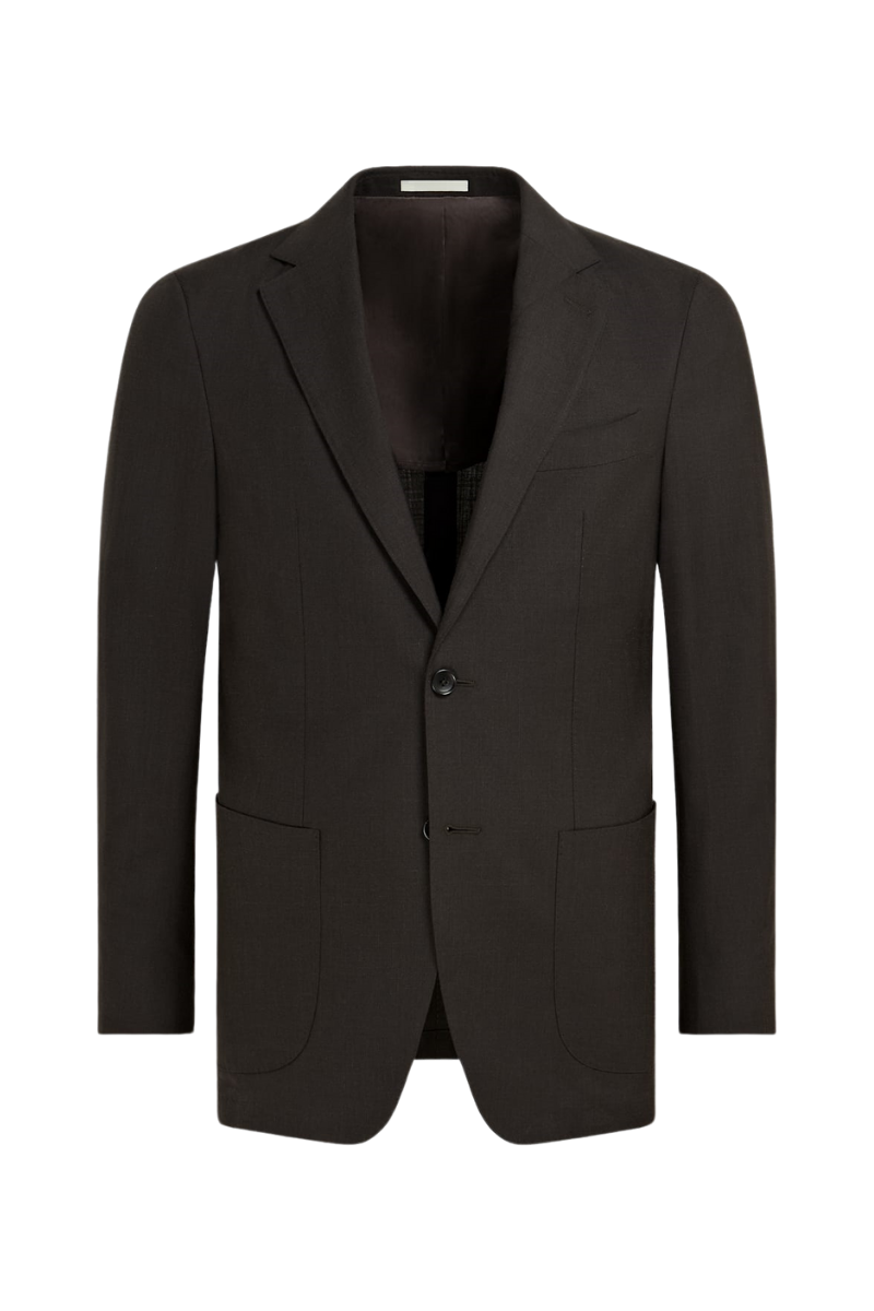 Brown Wool Single Breasted 3-Piece Suit