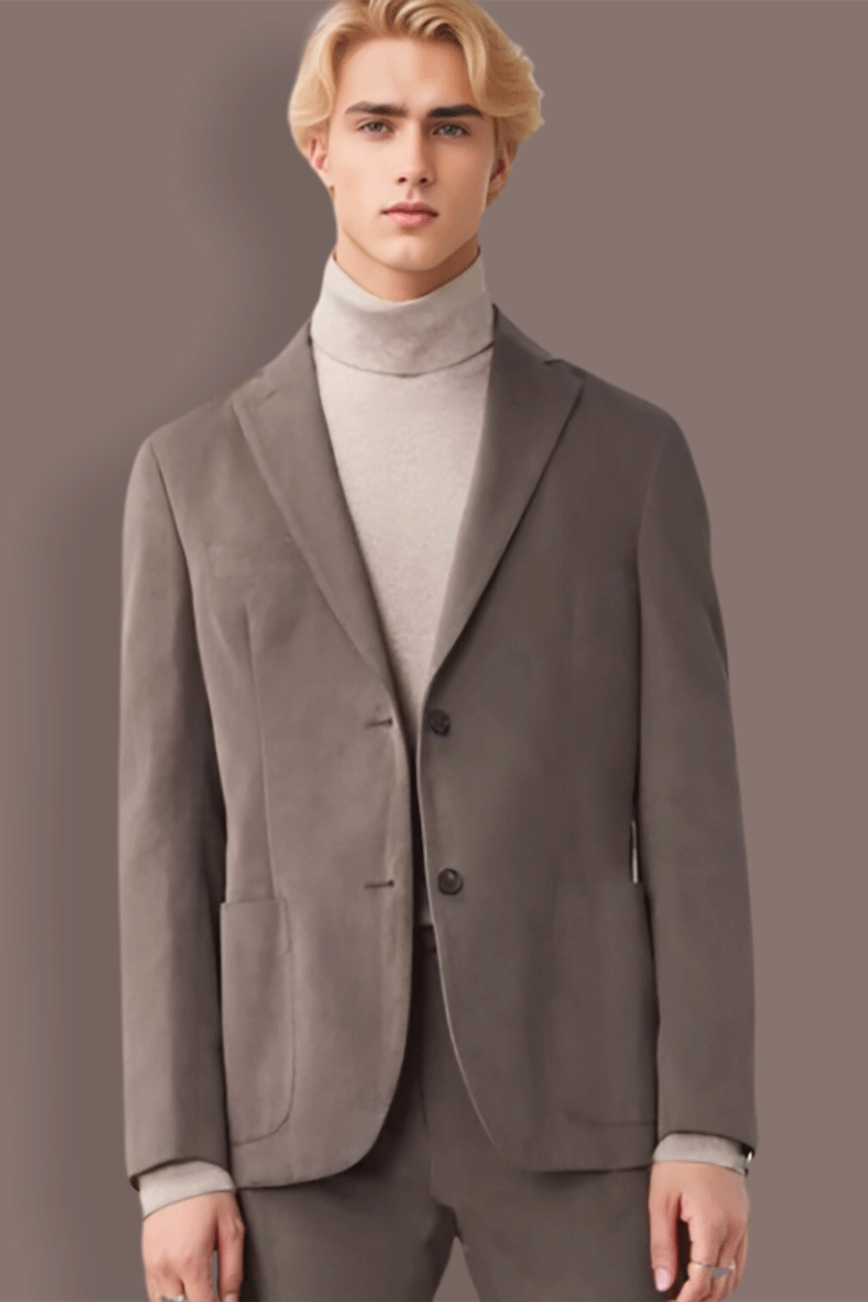 Brauner 2-teiliger Anzug mit 2 Knöpfen, reguläre Passform 