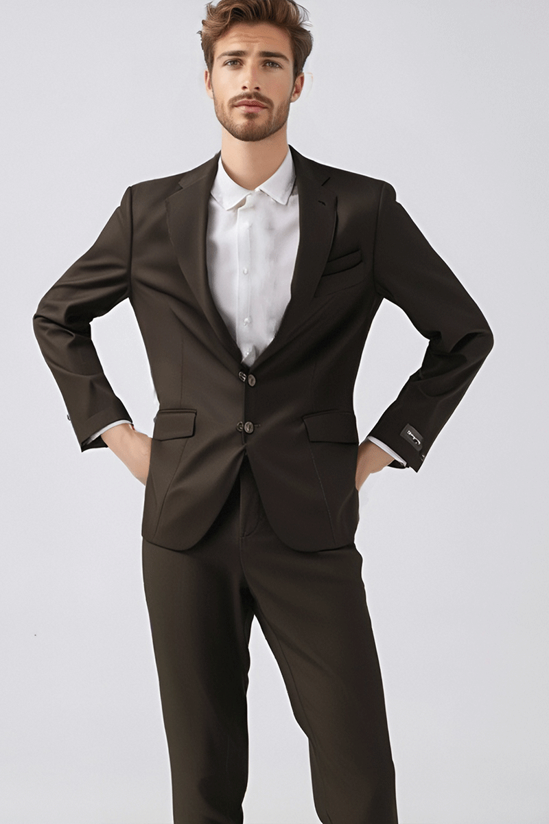 Traje de 2 piezas de corte regular y 2 botones en color marrón oscuro