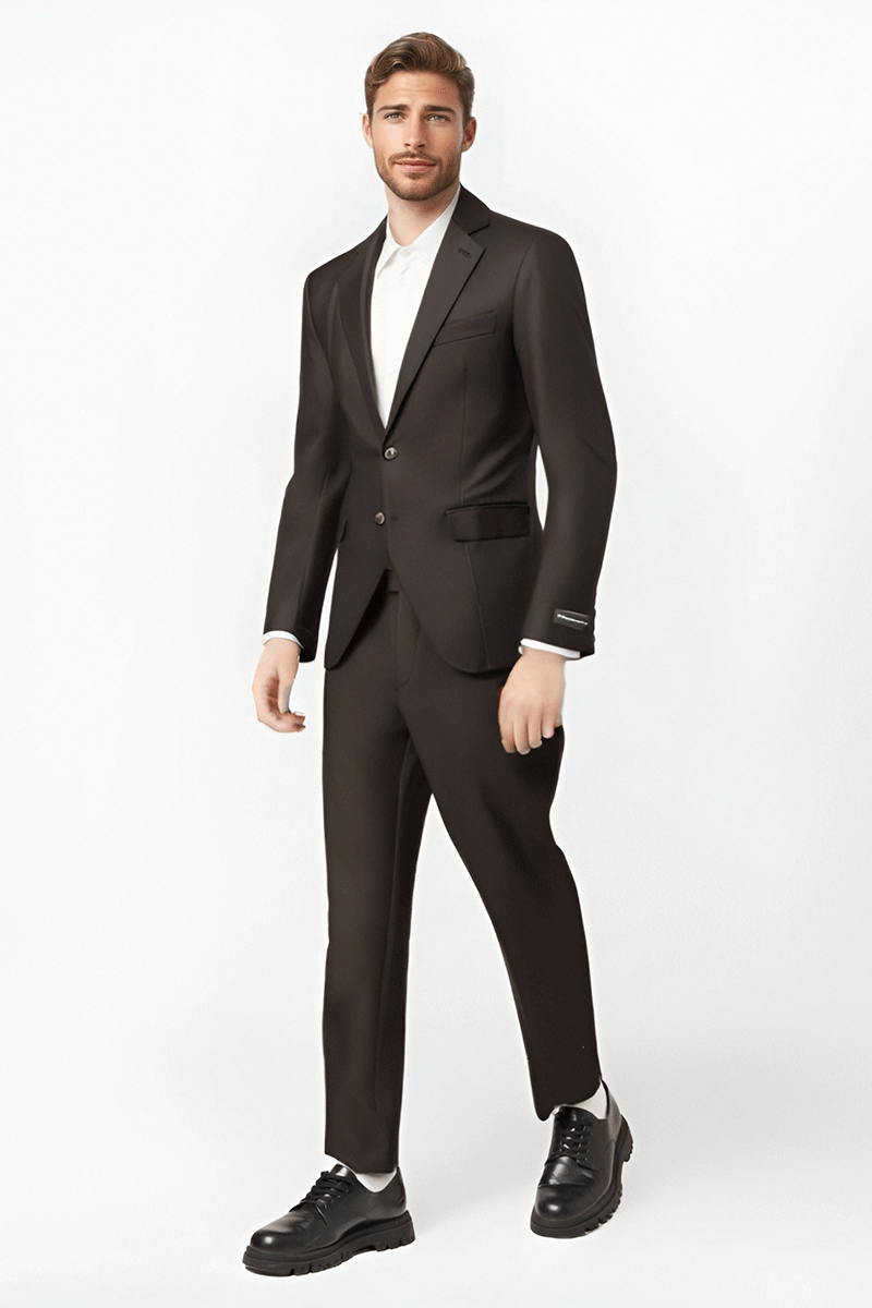 Traje de 2 piezas de corte regular y 2 botones en color marrón oscuro