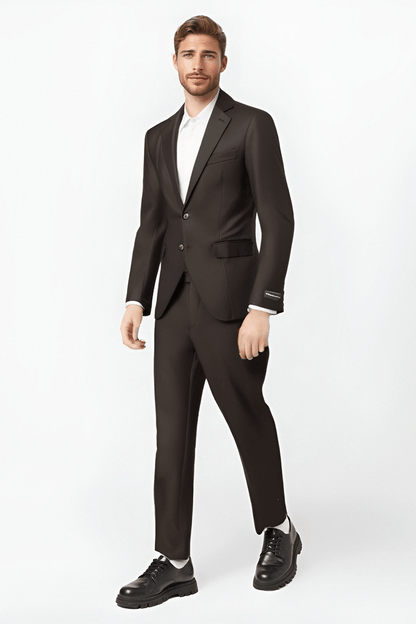 Traje de 2 piezas de corte regular y 2 botones en color marrón oscuro