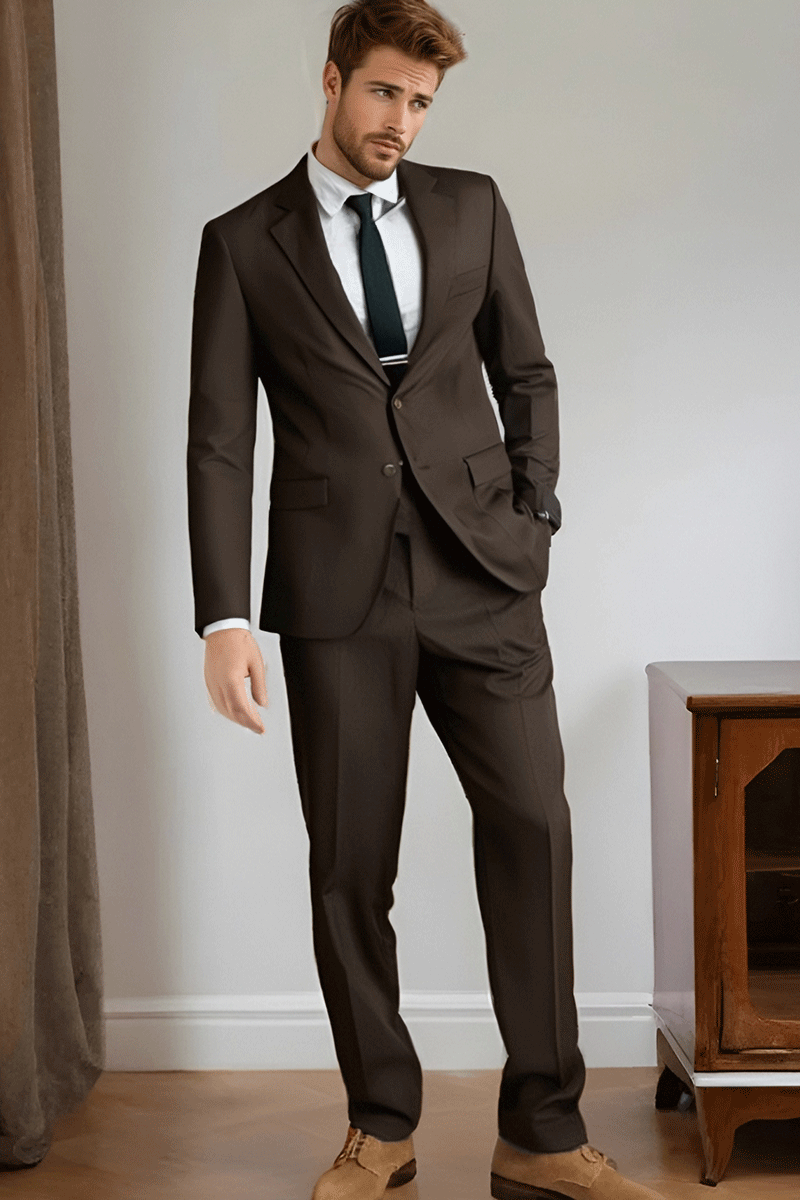 Dark Brown Regular fit 2 piece 2-Button Suit