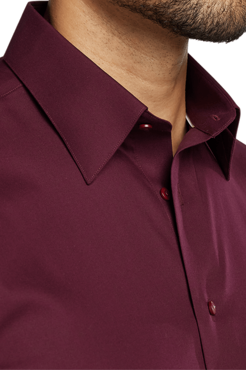 Burgundy Cotton Twill Spread Collar Shirt