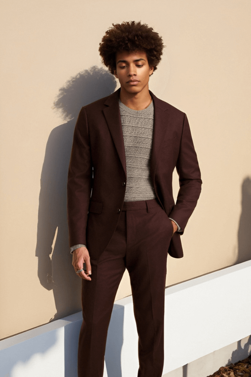 Burgundy Italian Linen Notch Lapel Suit