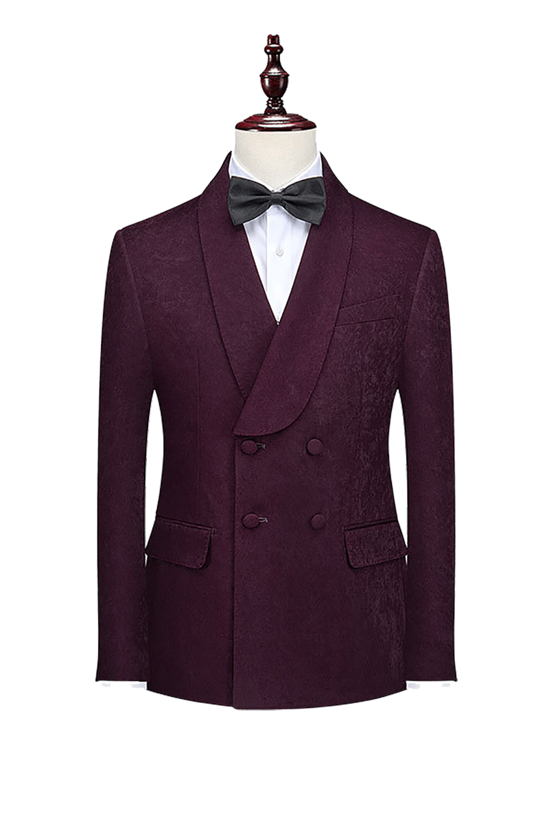 Burgundy Solid Cotton Double Breasted Suit