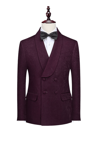 Burgundy Solid Cotton Double Breasted Suit