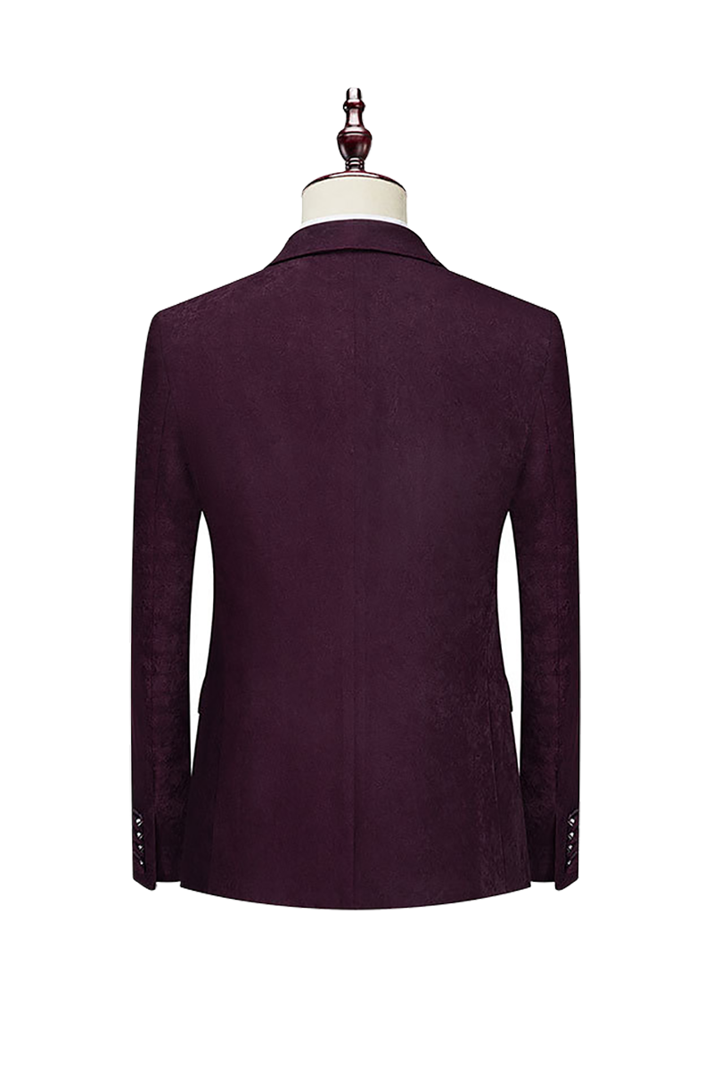 Burgundy Solid Cotton Double Breasted Suit