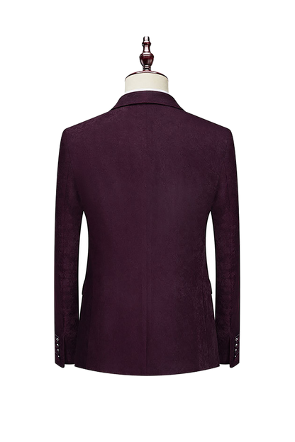 Burgundy Solid Cotton Double Breasted Suit