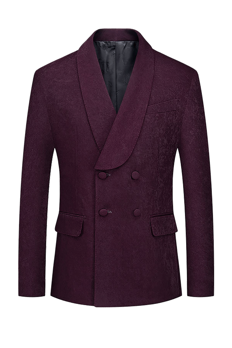 Burgundy Solid Cotton Double Breasted Suit