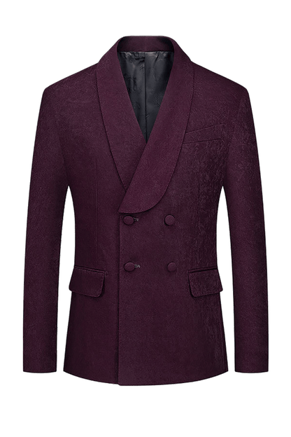 Burgundy Solid Cotton Double Breasted Suit