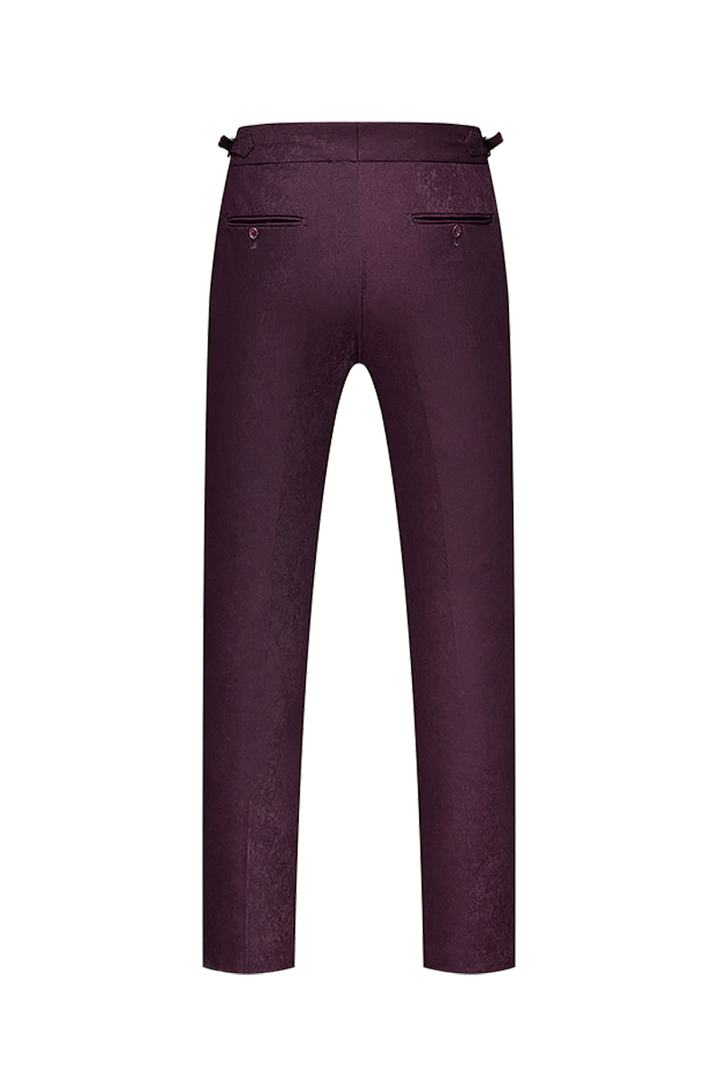 Burgundy Solid Cotton Double Breasted Suit