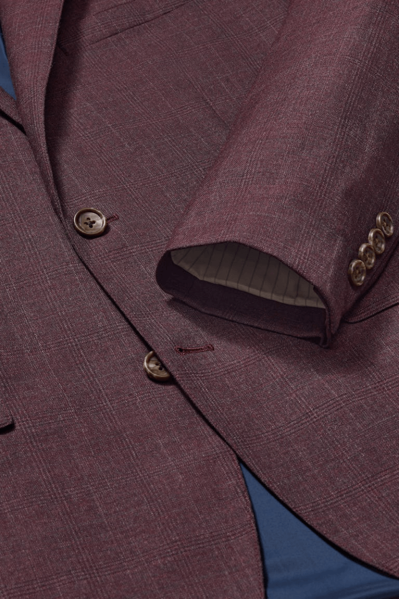 Burgundy Windowpane Lined 2-Button Stretch Suit