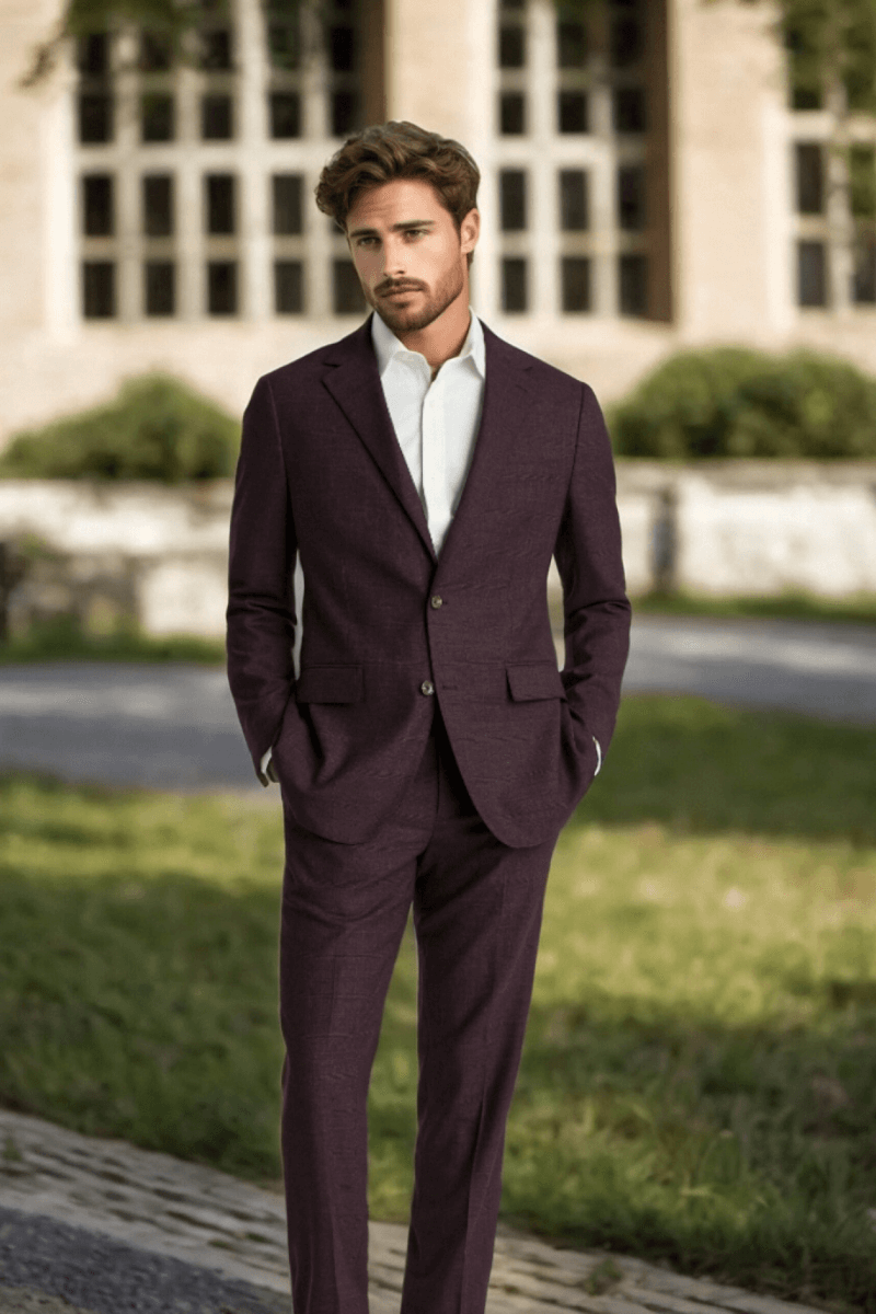 Burgundy Windowpane Lined 2-Button Stretch Suit