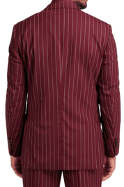 Burgundy Wool Stretch Stripe Double Breasted Suit