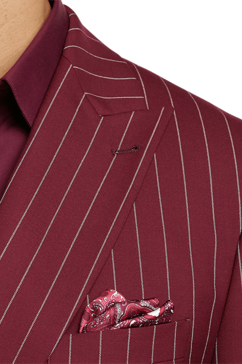 Burgundy Wool Stretch Stripe Double Breasted Suit