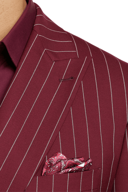 Burgundy Wool Stretch Stripe Double Breasted Suit