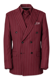 Burgundy Wool Stretch Stripe Double Breasted Suit