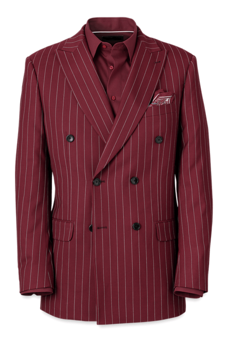 Burgundy Wool Stretch Stripe Double Breasted Suit