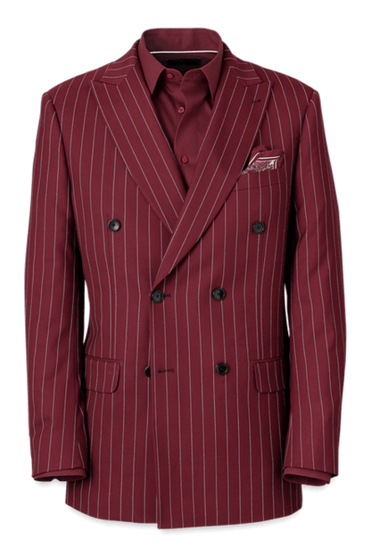 Burgundy Wool Stretch Stripe Double Breasted Suit