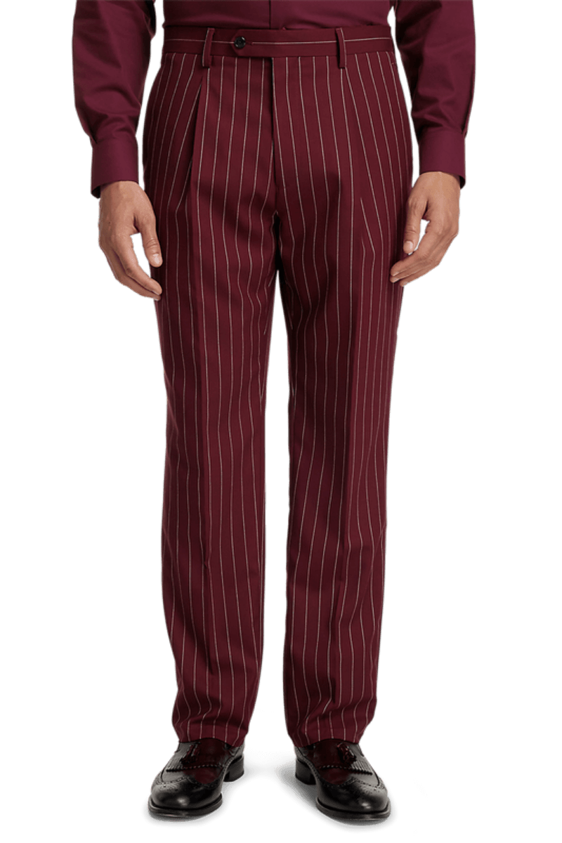 Burgundy Wool Stretch Stripe Double Breasted Suit