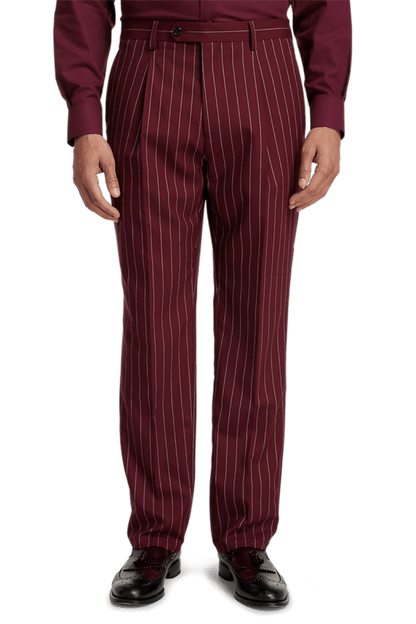 Burgundy Wool Stretch Stripe Double Breasted Suit