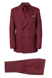 Burgundy Wool Stretch Stripe Double Breasted Suit