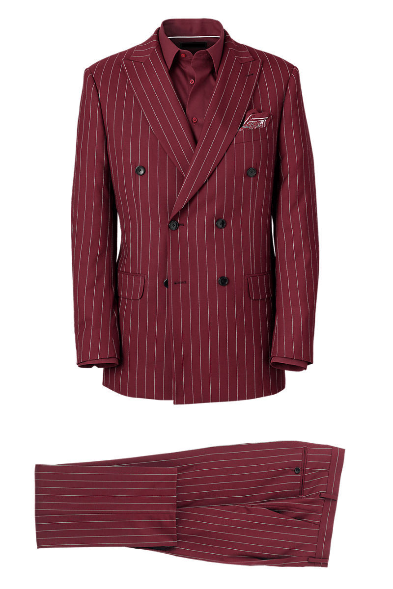 Burgundy Wool Stretch Stripe Double Breasted Suit