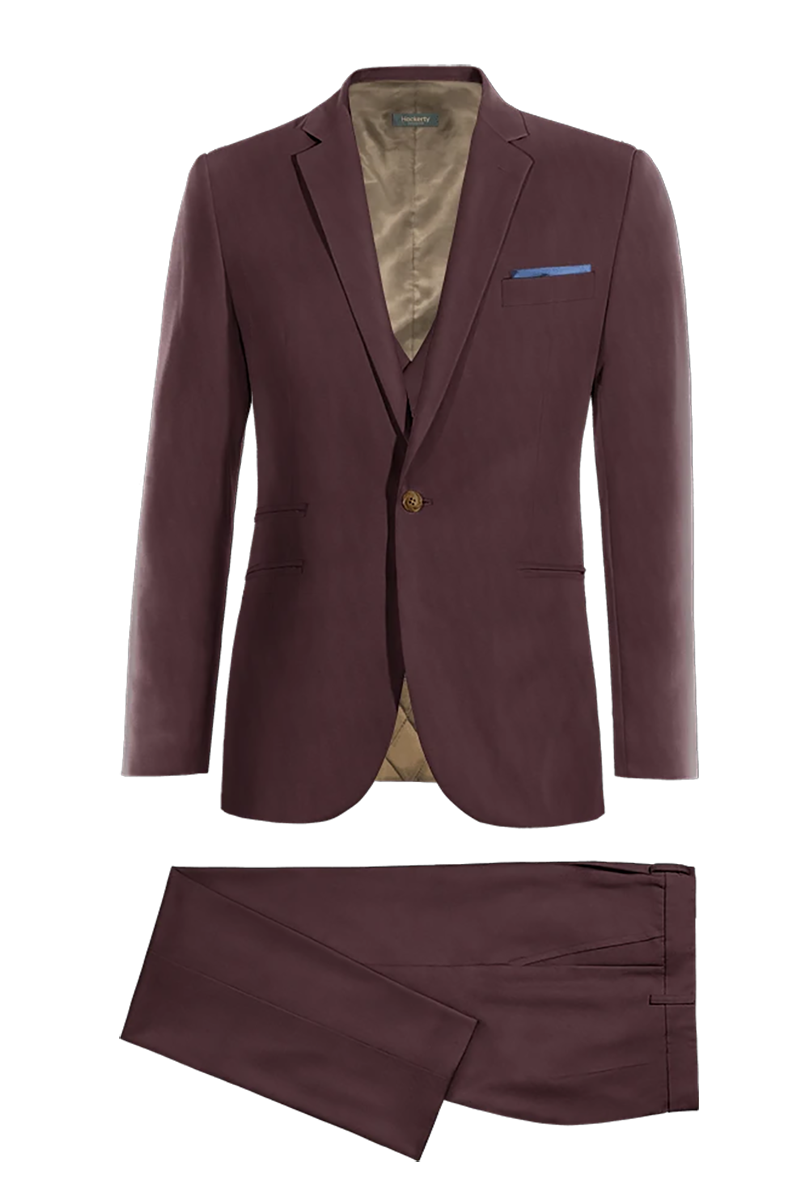 Burgundy Red Slim fit 3 piece 1-Button Suit