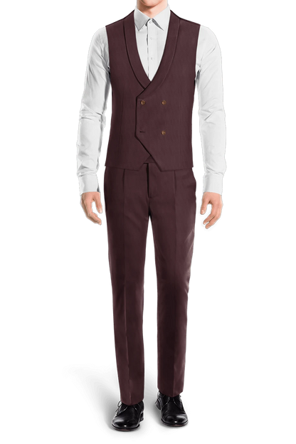 Traje de 3 piezas ajustado de 1 botón en color burdeos y rojo