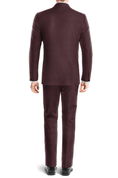 Traje de 3 piezas ajustado de 1 botón en color burdeos y rojo