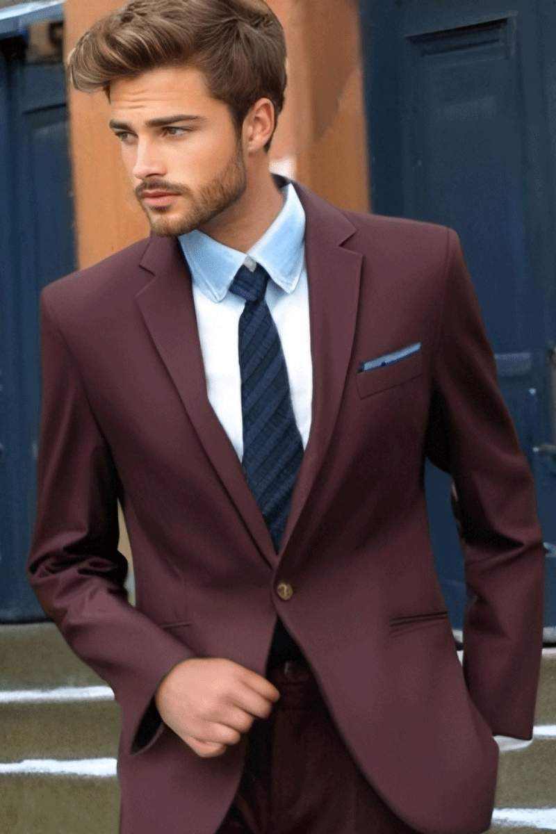 Burgundy Red Slim fit 3 piece 1-Button Suit